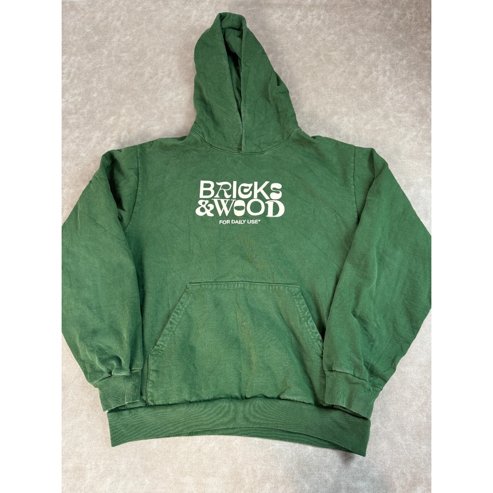 Bricks & Wood Adult For Daily Use Long Sleeve Pullover Green Hoodie Medium